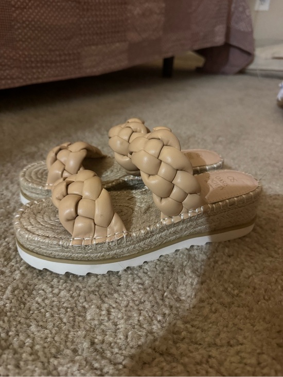 Oasis Society Shoes - Braided Double-Strap Espadrille Slide Sandals in Beige
